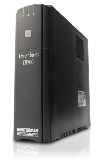 MINUTEMAN, ENTRUST SERIES: LINE INTERACTIVE UPS, 700VA/420 WATTS, 120 INPUT & OUTPUT VAC, VOLTAGE RANGE 105-130VAC, (4) ON-BATTERY RECEPTACLES, (4) SURGE-ONLY RECEPTACLES, 2 MIN. ON-BATTERY FULL LOAD,